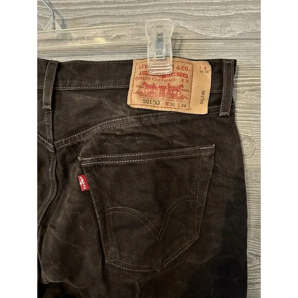 Levis 501xx Mens 36x 32 (34x32.5) Black Denim Jeans Button Fly Grunge